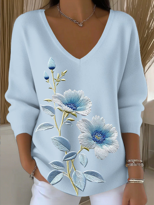 Women's vintage rattan vine floral abstract v-neck top
