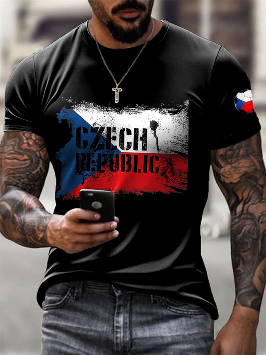 Men's czech flag art print casual t-shirt