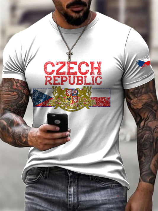 Men's flag emblem art print casual t-shirt