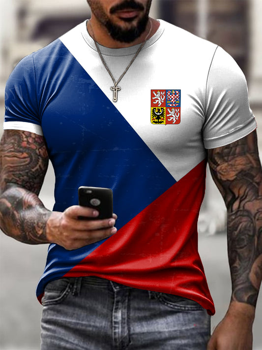 Men's vintage flag emblem art print casual t-shirt