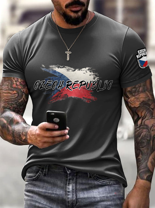 Tmavě šedá česká vlajka s graffiti t-shirt pro muže