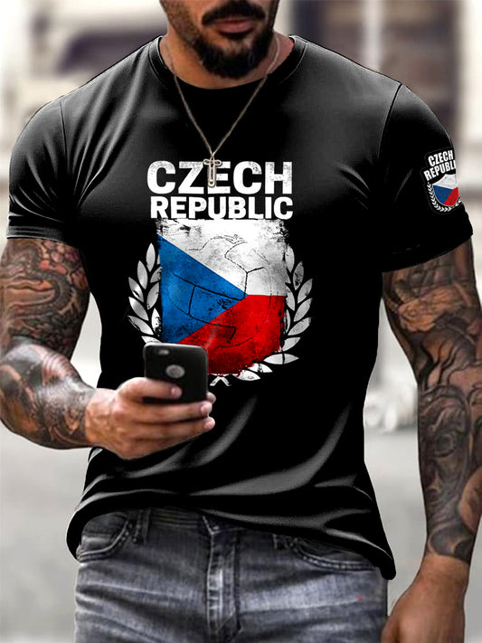 Men's black czech flag trendy t-shirt