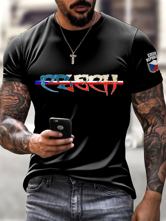 Mužská černá česká vlajka kreativní tričko