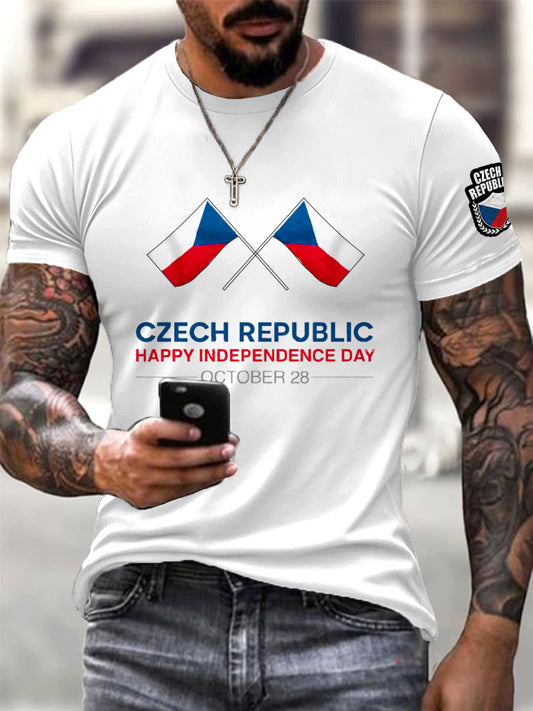 Men's white czech flag stylish t-shirt