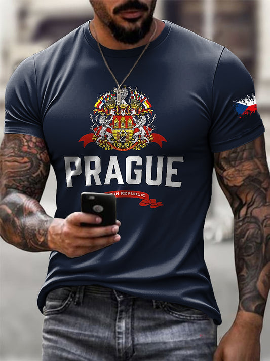 Men's vintage prague emblem abstract casual t-shirt