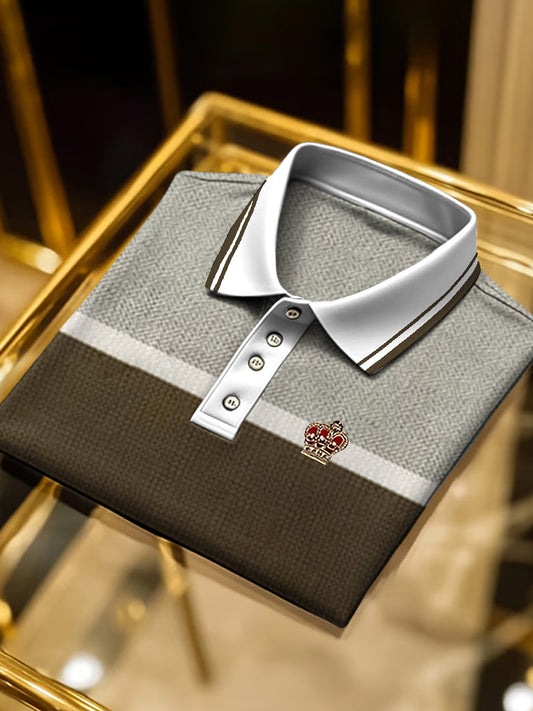 Pánské šedézelené pruhované vintage polo košile