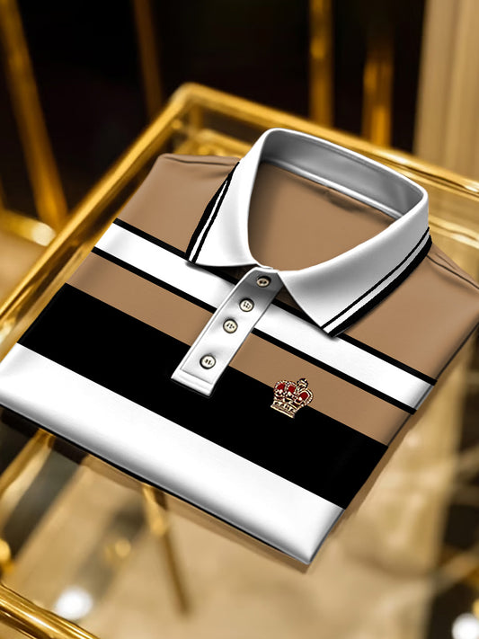 Pánské světlé hnědé pruhované vintage polo košile