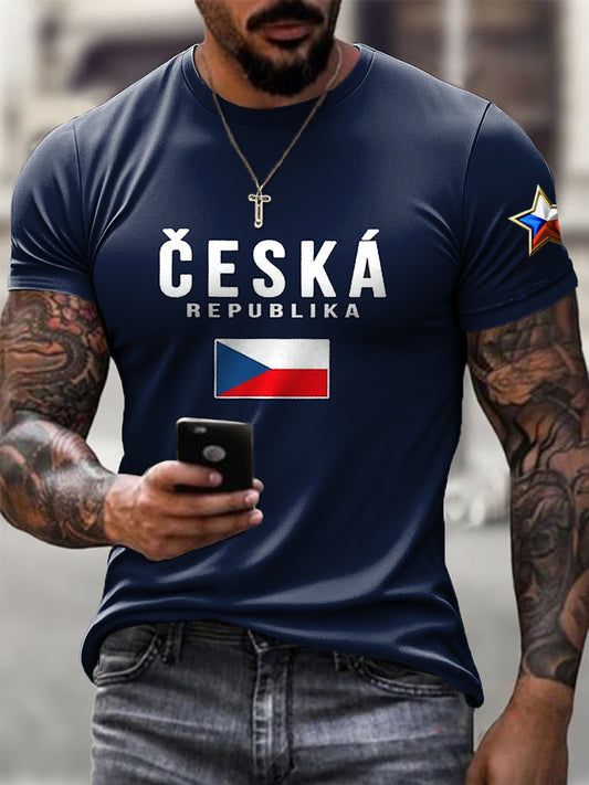 Pánské vintage vlajka emblem casual tshirt