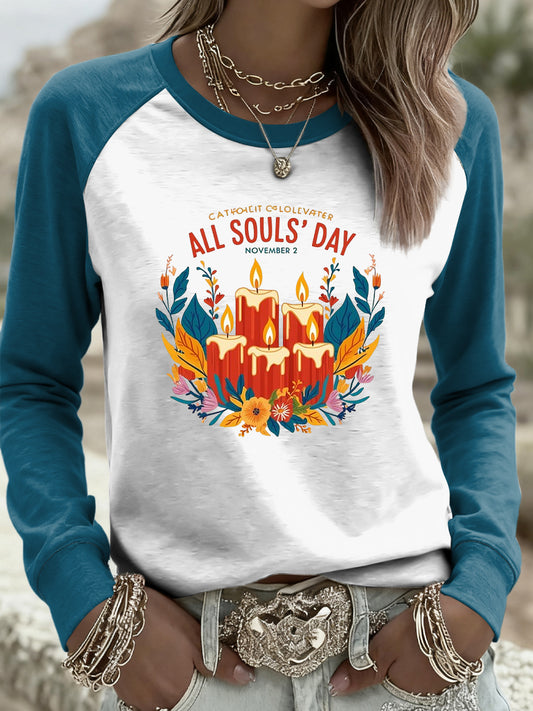 Women all souls day candle casual pullover s dlouhým rukávem