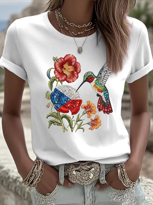 Dámské vintage vlajka kvetinové neformální tshirt