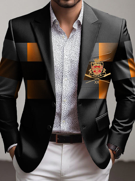 Men's vintage gradient geometric art business blazer