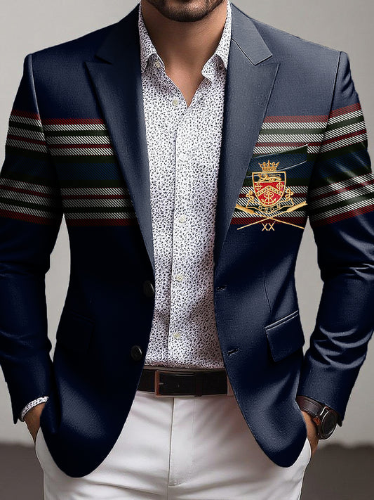 Men's vintage striped badge art business blazer