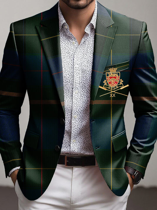 Men's vintage-style color-blocked artistic business blazer