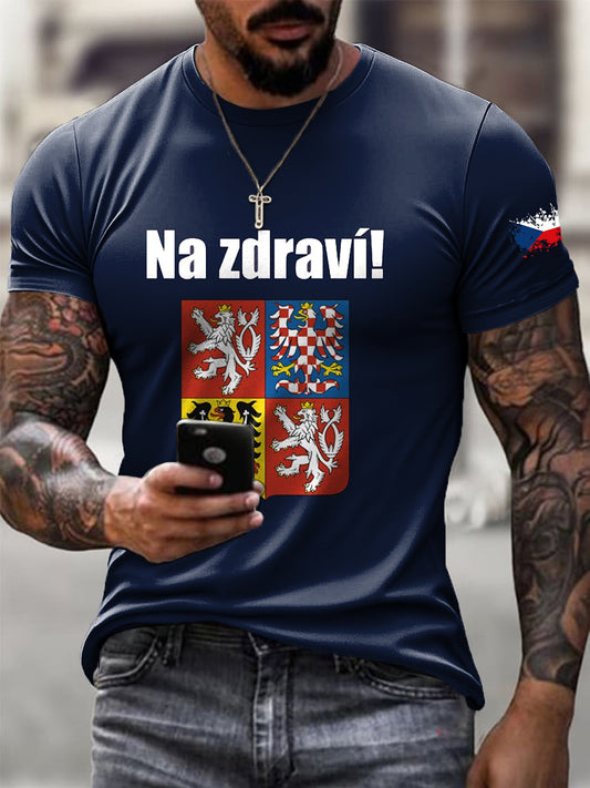 Men vintage flag emblem print casual tshirt