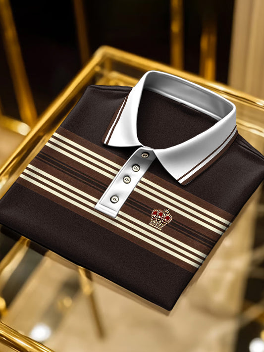 Pánské kávybarevné pruhované business polo košile