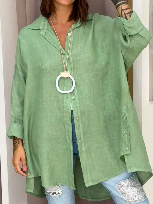 Dámské módní příležitostné bavlněnélinné směs oversized košile
