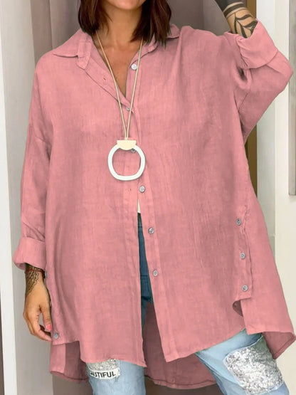 Dámské módní příležitostné bavlněnélinné směs oversized košile