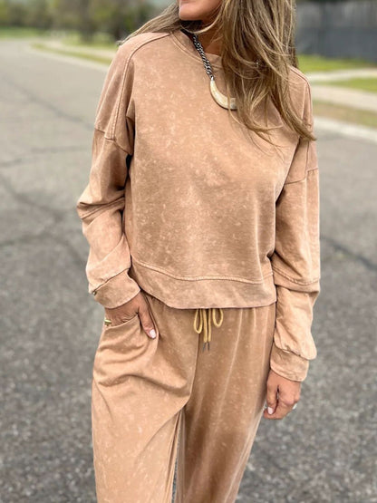 Women casual fashion laceup round neck pantsuit s dlouhým rukávem