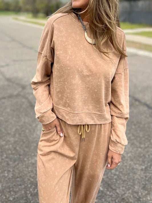 Women casual fashion laceup round neck pantsuit s dlouhým rukávem