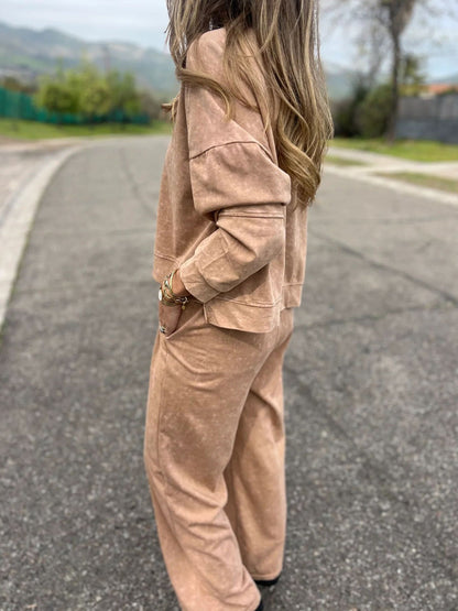 Women casual fashion laceup round neck pantsuit s dlouhým rukávem