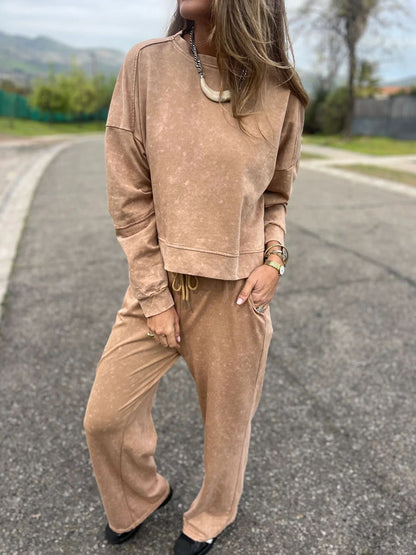 Women casual fashion laceup round neck pantsuit s dlouhým rukávem