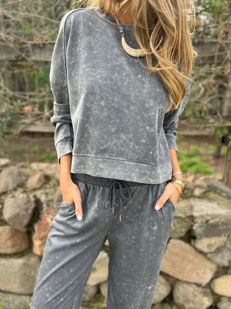 Women casual fashion laceup round neck pantsuit s dlouhým rukávem