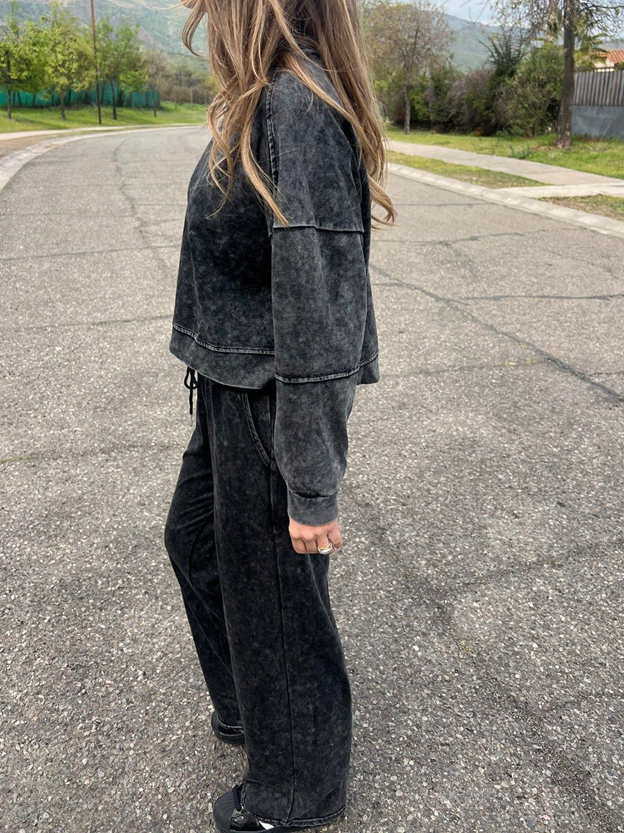 Women casual fashion laceup round neck pantsuit s dlouhým rukávem