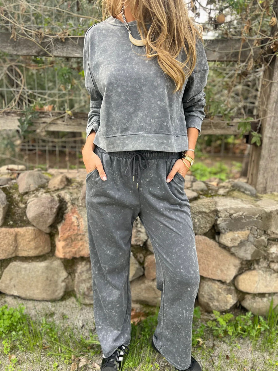 Women casual fashion laceup round neck pantsuit s dlouhým rukávem