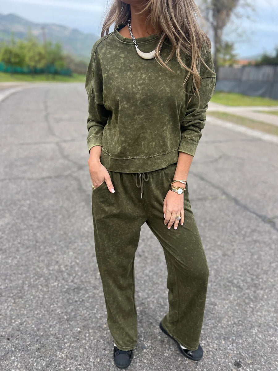 Women casual fashion laceup round neck pantsuit s dlouhým rukávem
