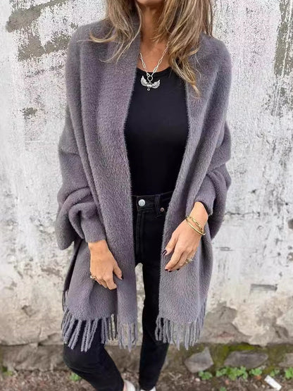 Dámské módní neformální pletené faux kožešin fringe šál vestník