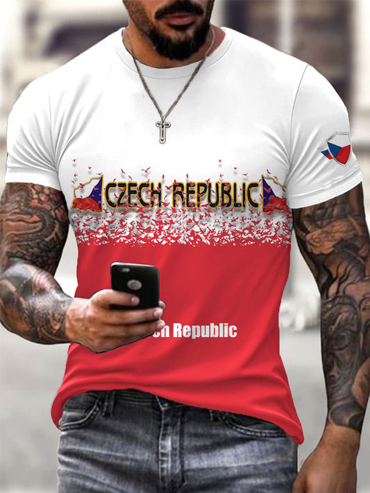Pánská česká republika vlajková trička v červené a bílé