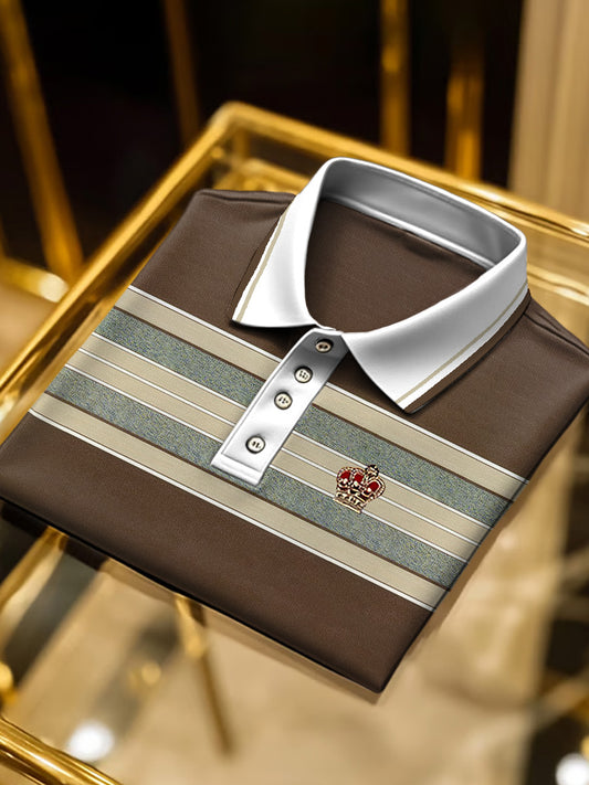 Pánské hnědé pruhované vintage polo košile