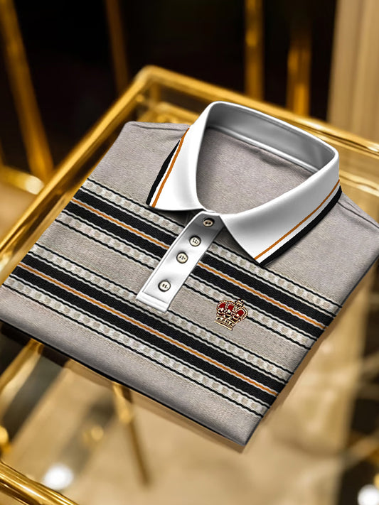 Pánské světlé šedé pruhované vintage polo košile