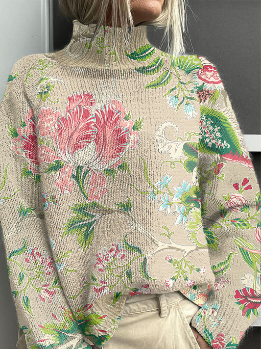 Ženské etnické květinové khaki midgolier pletené jumper