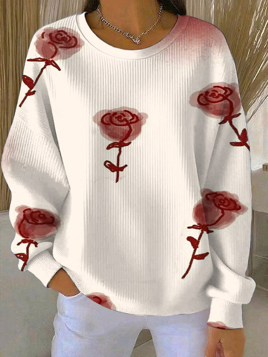 Dámské minimalistické červené růže náčrt tisk sweatshirt
