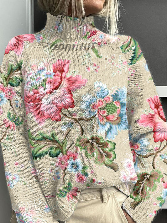 Dámské květinové khaki midgolier pletené jumper
