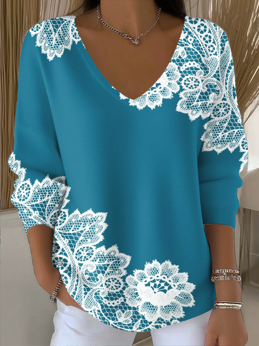 Dámské vintage krajkové patchwork art vneck top