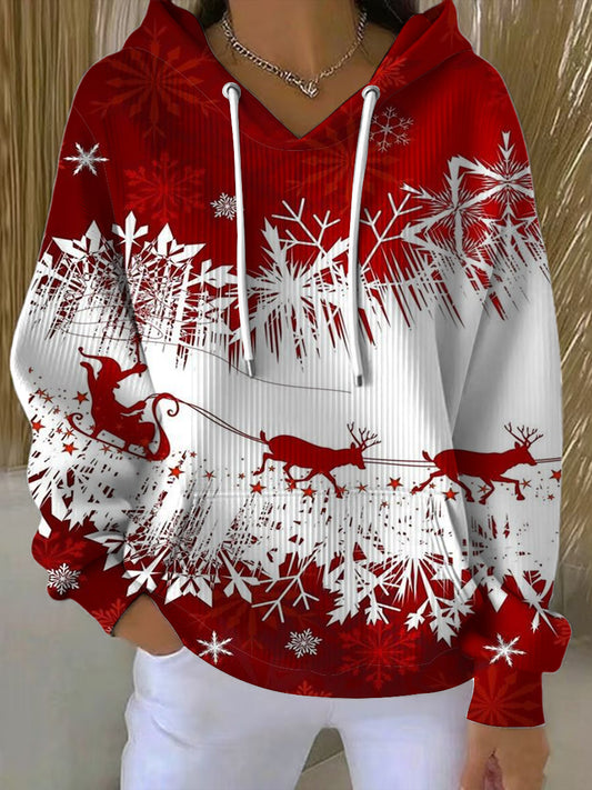 Dámské magické santa & soby sněhová vločka tisk hoodie