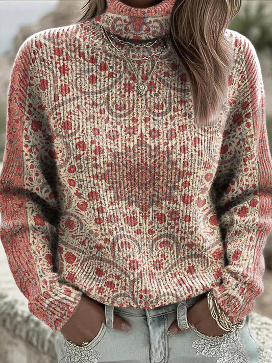 Dámské tradiční symetrické květinové highneck jumper