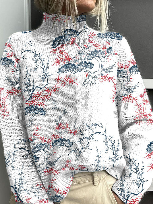 Dámské tradiční kvetinové elegantní highneck jumper