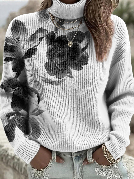 Dámské inkoustumyté květinové s vysokým krkem jumper