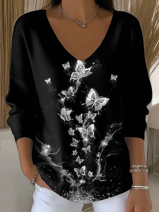 Ženy vintage motýl umění vneck top