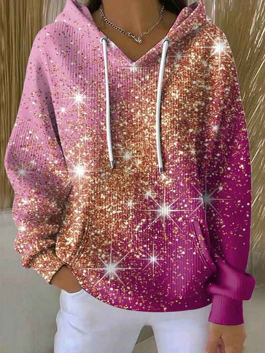 Dámské vintage růžová shimmering casual hoodie