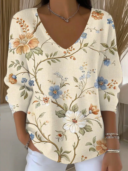 Ženské vintage květinové víno umění vneck top