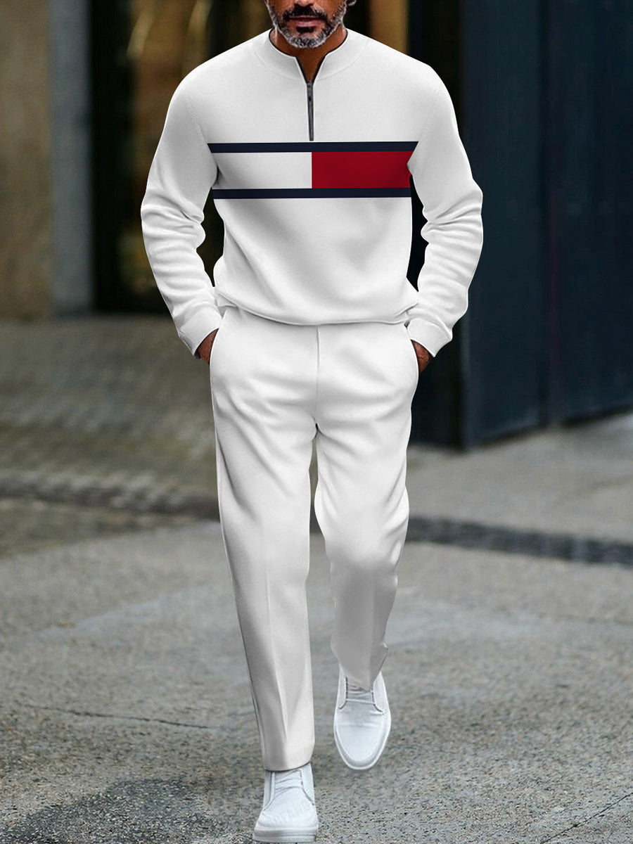Pánské vintage minimalistický polo dlouhé kalhoty dvoudílná sada