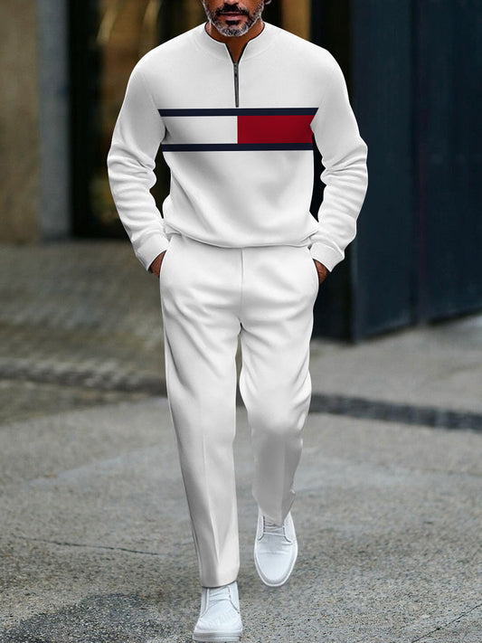 Pánské vintage minimalistický polo dlouhé kalhoty dvoudílná sada