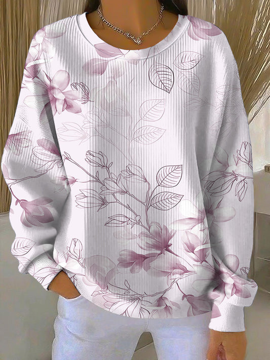 Dámské elegantní růžové květinové skice mikina