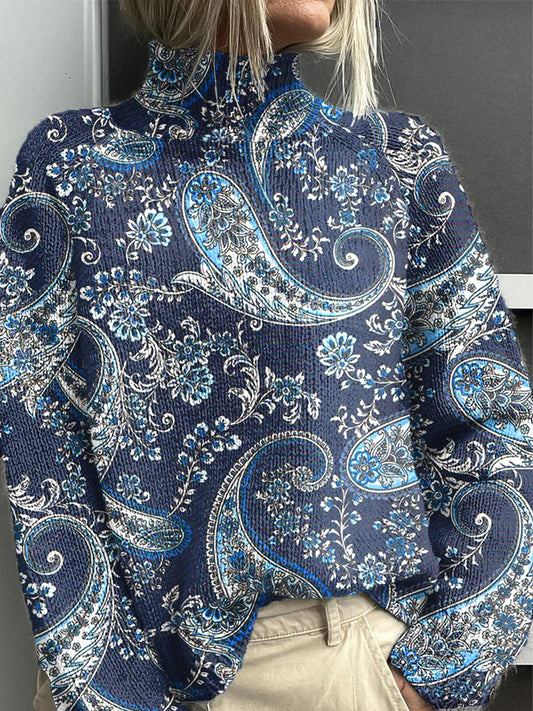 Dámské vintage paisley květinové umění kolečkové svetr