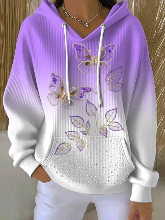 Dámské rhinestone purple butterfly hoodie