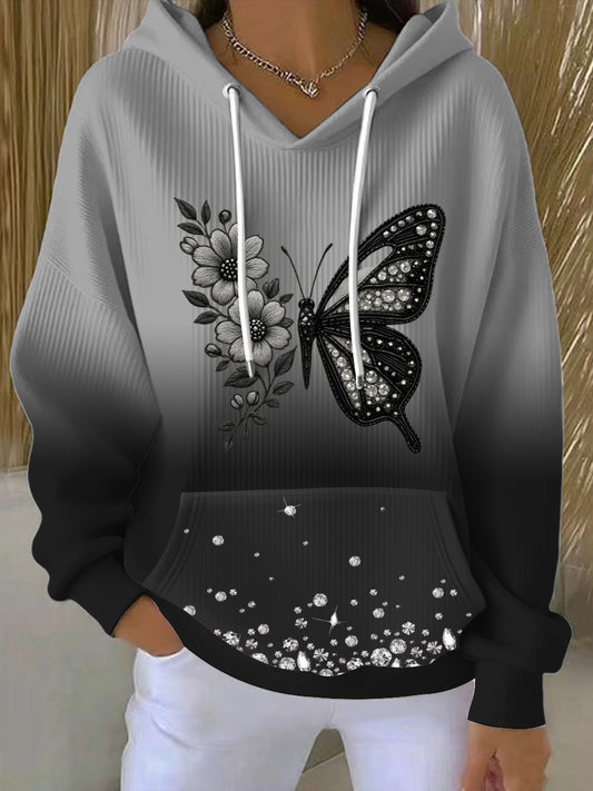 Dámské rhinestone butterfly & floral hoodie
